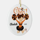 Oranje en Bla Cheer Dark Hair Cheerleader Ornament (Rechts)