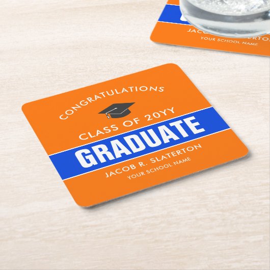 Oranje en blauw aangepast Afstuderen Kartonnen Onderzetters (Schuin)
