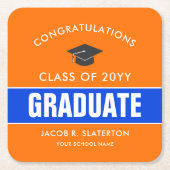 Oranje en blauw aangepast Afstuderen Kartonnen Onderzetters (Voorkant)