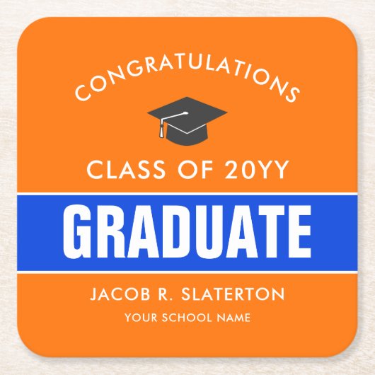 Oranje en blauw aangepast Afstuderen Kartonnen Onderzetters (Voorkant)