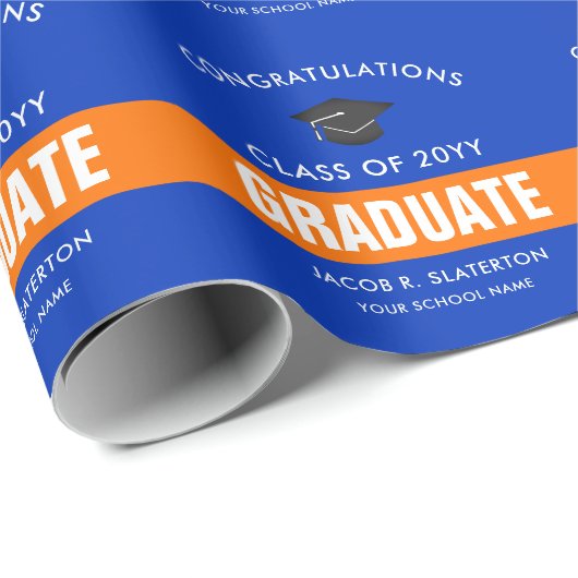 Oranje en blauw aangepast Afstuderen ompakken papi Cadeaupapier (Rol Hoek)