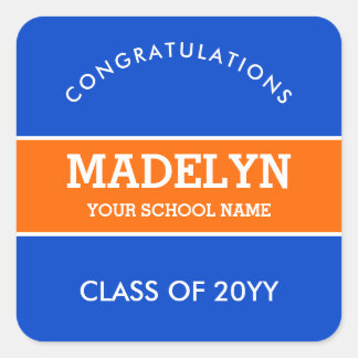 Oranje en blauw aangepast Afstuderen Vierkante Sticker