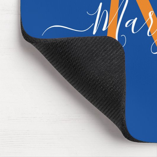 Oranje en blauw, aangepast monogram blauw muismat (Hoek)