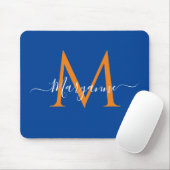 Oranje en blauw, aangepast monogram blauw muismat (Met muis)