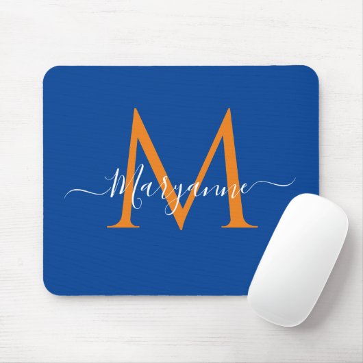 Oranje en blauw, aangepast monogram blauw muismat (Met muis)