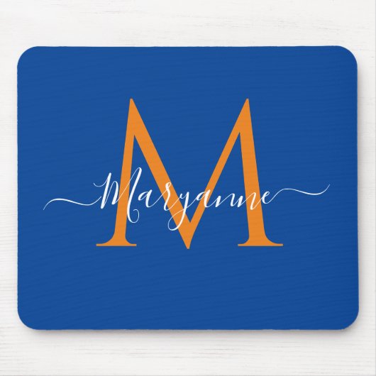 Oranje en blauw, aangepast monogram blauw muismat (Voorkant)