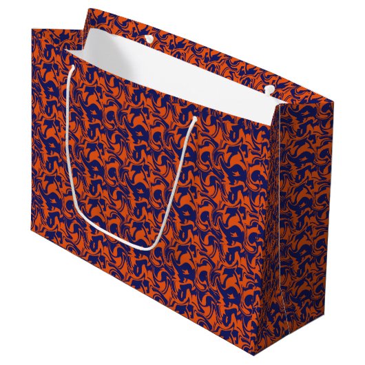 Oranje en blauw abstract groot cadeauzakje (Voorkant Gekanteld)