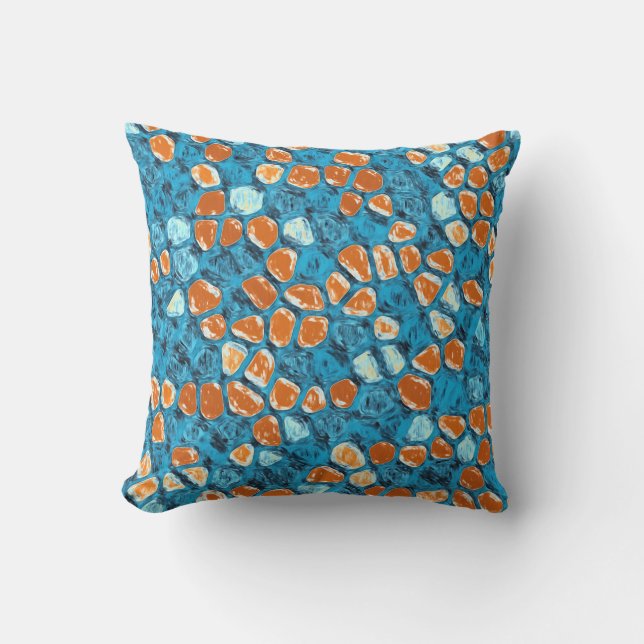 Oranje en blauw Abstract patroon Buitenkussen (Voorkant)
