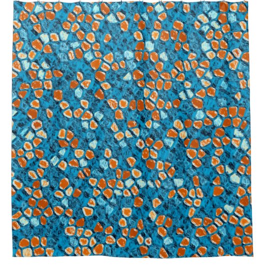 Oranje en blauw Abstract patroon Douchegordijn (Voorkant)