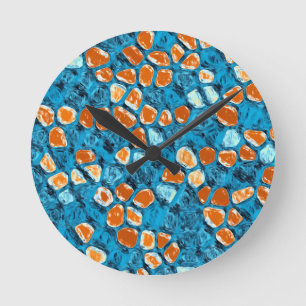Oranje en blauw Abstract patroon Ronde Klok