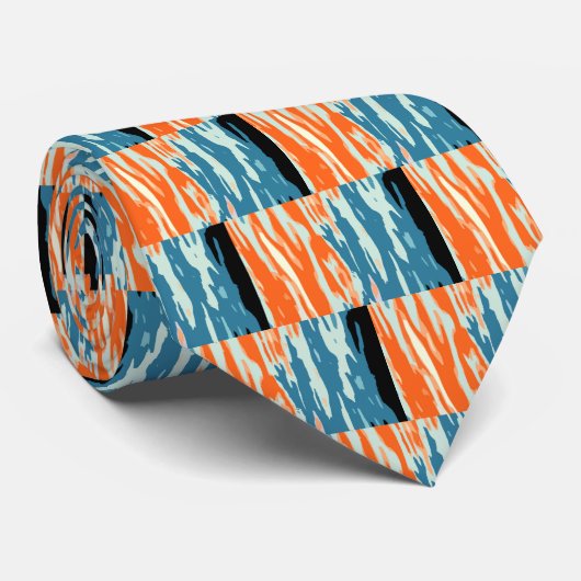 Oranje en blauw Abstract patroon Stropdas (Opgerold)