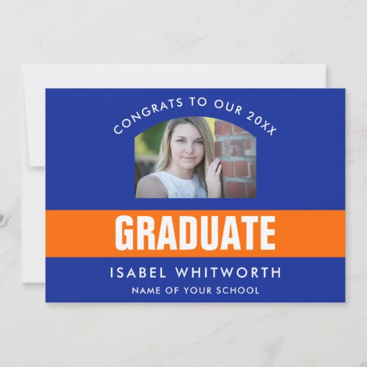 Oranje en blauw Afstuderen Foto aangepast Aankondiging (Voorkant)