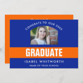 Oranje en blauw Afstuderen Foto aangepast Aankondiging (Voorkant / Achterkant)