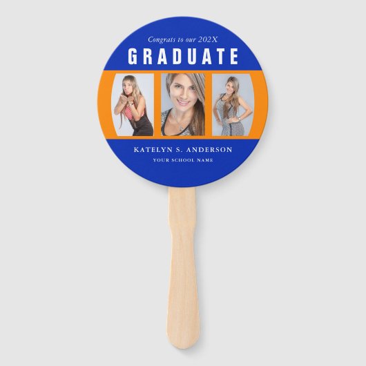 Oranje en blauw Afstuderen Foto collage Handwaaier (Voorkant)