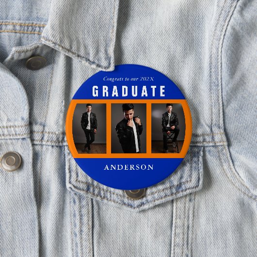 Oranje en blauw Afstuderen Foto collage Ronde Button 4,0 Cm (In situ)