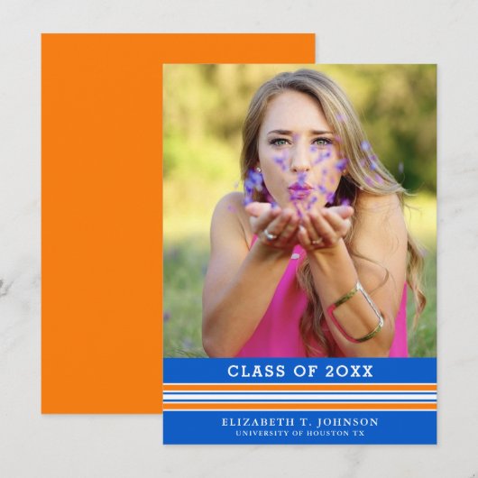 Oranje en blauw Afstuderen Fotoaankondiging (Voorkant / Achterkant)