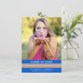 Oranje en blauw Afstuderen Fotoaankondiging (Staand voorkant)