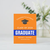 Oranje en blauw Afstuderen gefeliciteerd Briefkaart (Staand voorkant)