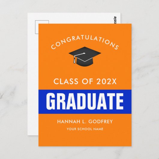 Oranje en blauw Afstuderen gefeliciteerd Briefkaart (Voorkant / Achterkant)