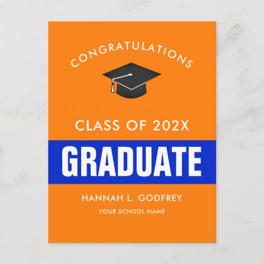 Oranje en blauw Afstuderen gefeliciteerd Briefkaart (Voorkant)
