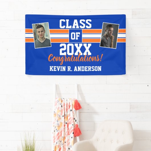 Oranje en blauw Afstuderen Gefeliciteerd met foto' Spandoek (Insitu)