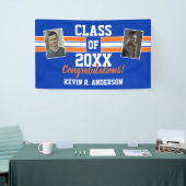 Oranje en blauw Afstuderen Gefeliciteerd met foto' Spandoek (Beurs)