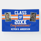 Oranje en blauw Afstuderen Gefeliciteerd met foto' Spandoek (Horizontaal)