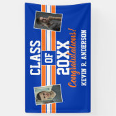 Oranje en blauw Afstuderen Gefeliciteerd met foto' Spandoek (Verticaal)