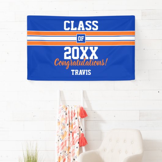 Oranje en blauw Afstuderen gefeliciteerd Spandoek (Insitu)