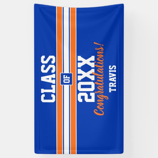 Oranje en blauw Afstuderen gefeliciteerd Spandoek (Verticaal)
