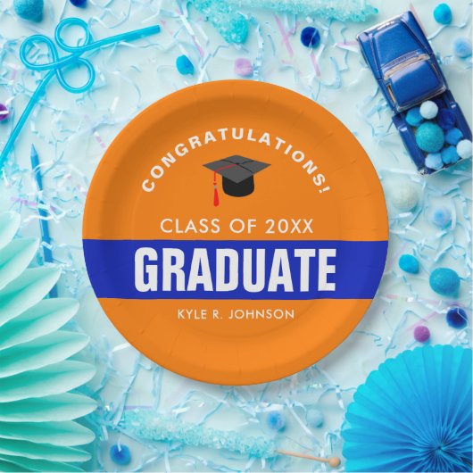 Oranje en blauw Afstuderen Papieren Bordje (Feest)