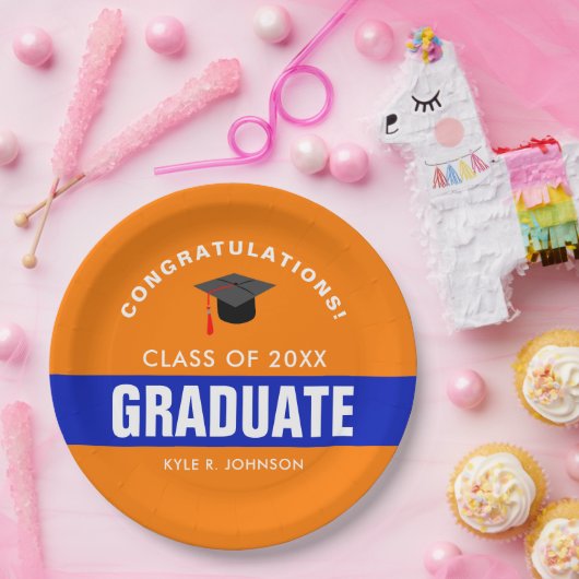 Oranje en blauw Afstuderen Papieren Bordje (Feest)