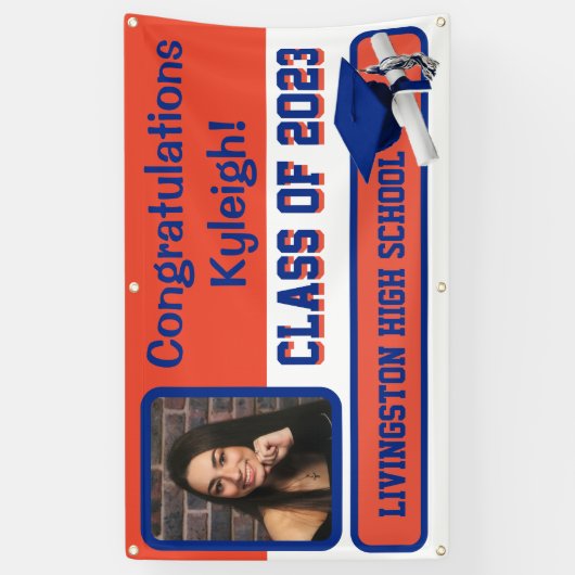 Oranje en blauw Afstuderen van vinyl Spandoek (Verticaal)