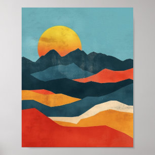 Oranje en Blauw Berglandschap Poster