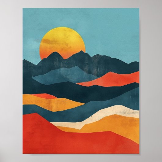 Oranje en Blauw Berglandschap Poster (Voorkant)