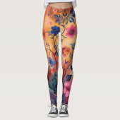 Oranje en blauw bloem leggings (Voorkant)