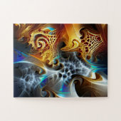 Oranje en blauw fractaal kunstwerk legpuzzel (Horizontaal)