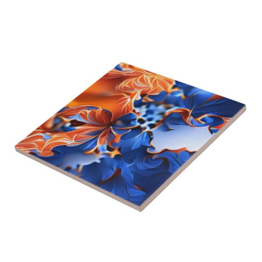 Oranje en blauw fractal tegeltje (Zijkant)