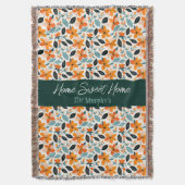 Oranje en blauw gebladerte en bloemen gepersonalis deken (Voorkant Verticaal)