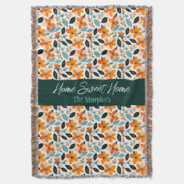 Oranje en blauw gebladerte en bloemen gepersonalis deken