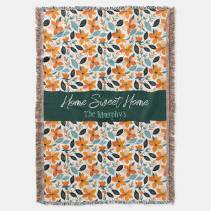 Oranje en blauw gebladerte en bloemen gepersonalis deken