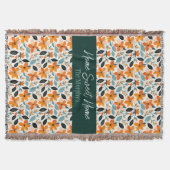 Oranje en blauw gebladerte en bloemen gepersonalis deken (Voorkant)