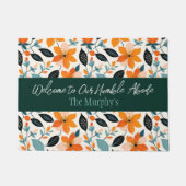 Oranje en blauw gebladerte en bloemen gepersonalis deurmat (Voorkant)