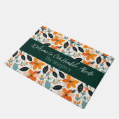 Oranje en blauw gebladerte en bloemen gepersonalis deurmat (Schuin)
