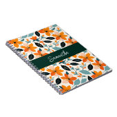Oranje en blauw gebladerte en bloemen gepersonalis notitieboek (Rechterzijde)