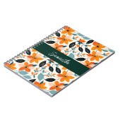 Oranje en blauw gebladerte en bloemen gepersonalis notitieboek (Linkerzijde)