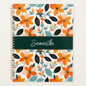 Oranje en blauw gebladerte en bloemen gepersonalis planner (Voorkant)