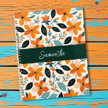 Oranje en blauw gebladerte en bloemen gepersonalis planner<br><div class="desc">Oranje bloemen,  blauw en donkergroen gebladerte bloemen gepersonaliseerde planner.</div>