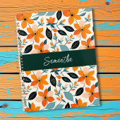 Oranje en blauw gebladerte en bloemen gepersonalis planner