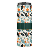 Oranje en blauw gebladerte en bloemen gepersonalis thermosbeker (Achterkant)